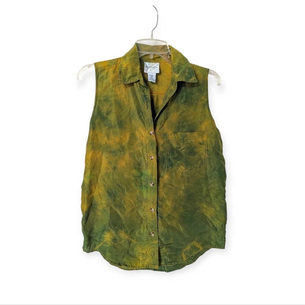 Bentley 100% Silk Button Front Sleeveless Blouse